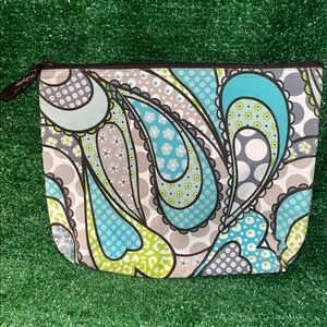 Thirty One Gifts Blue Brown Peacock Paisley Large Zipper Pouch Retired Pattern